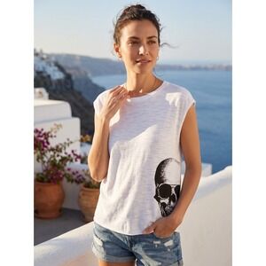 Skull Cashmere Baylee Skull Cotton Tank Top Muscle Tee White NWT XS S $173